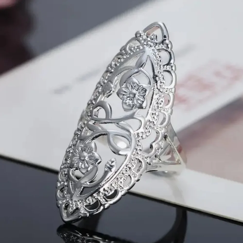 Elegant Sterling Silver Floral Ring Sz 10
